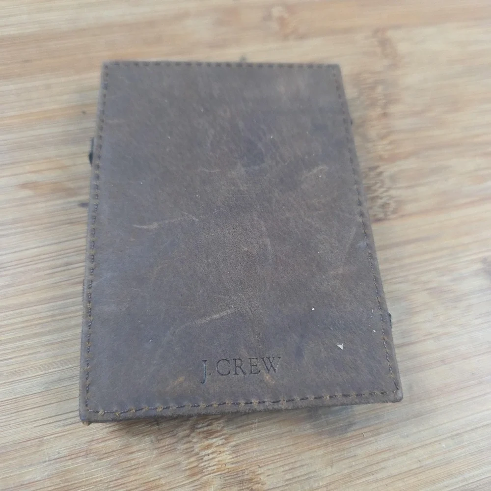 J Crew Wallet Mens One Size Brown Leather Slim Fold Card Case Logo Minimalist